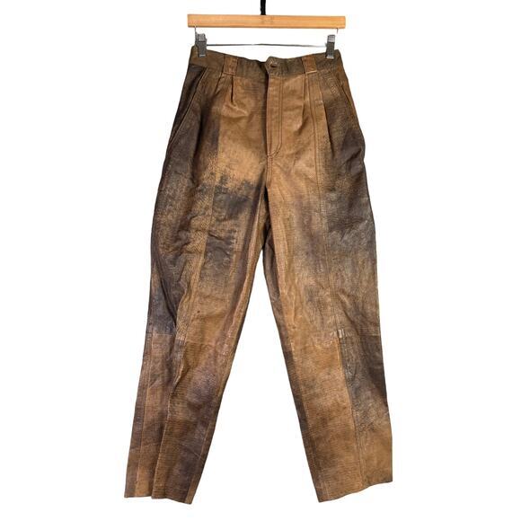 Women’s Vintage Brown Leather Pants Size 8 80s Rinzi Collection High Waist - Picture 3 of 14